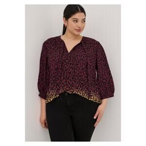 Torrid Leopard Ombre Georgette Bow Tie Blouse Sz.1 NWT